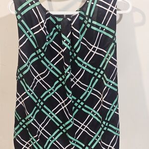 Liz Claiborne Black Sleeveless Top with Green and White Plaid